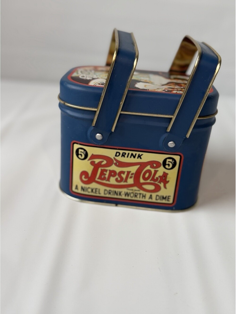 Vintage 1988 Pepsi Cola Tin Box Basket Double Handle Advertising Hong Kong